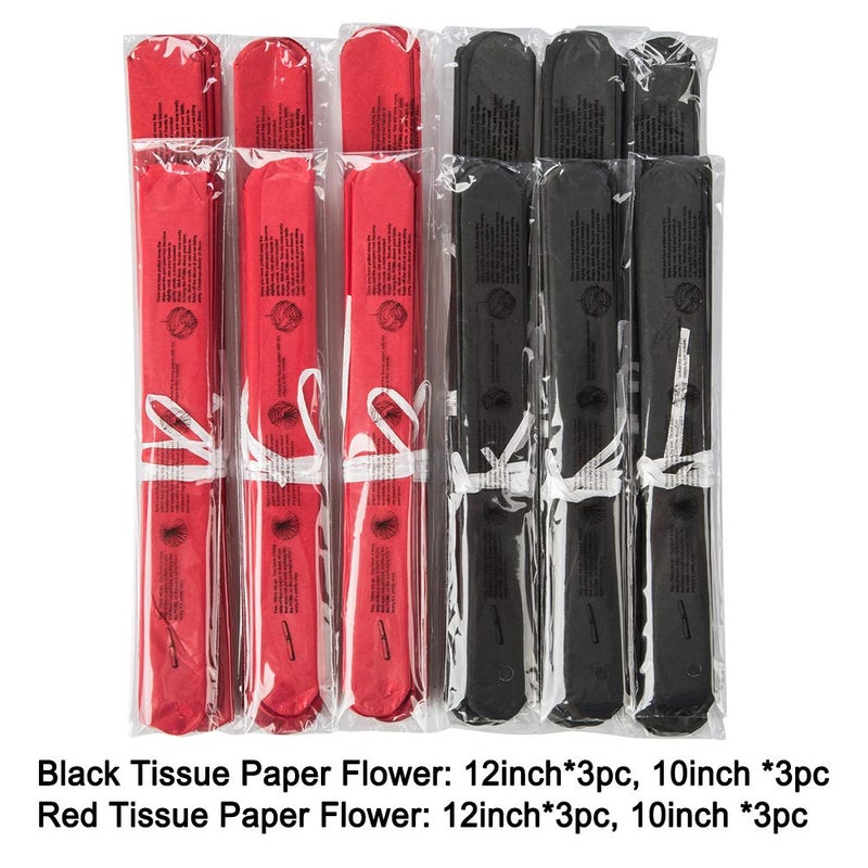 MOWO Paper Flower Tissue Pom Poms Party Supplies (Black,red,12pc) - Image 2